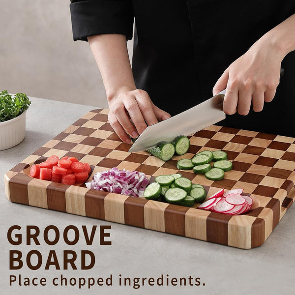 Acacia Wood Cutting Boards for Kitchen-Large Wooden Cutting Boards for Chopping Meat, Cheese, Fruits, and Vegetables