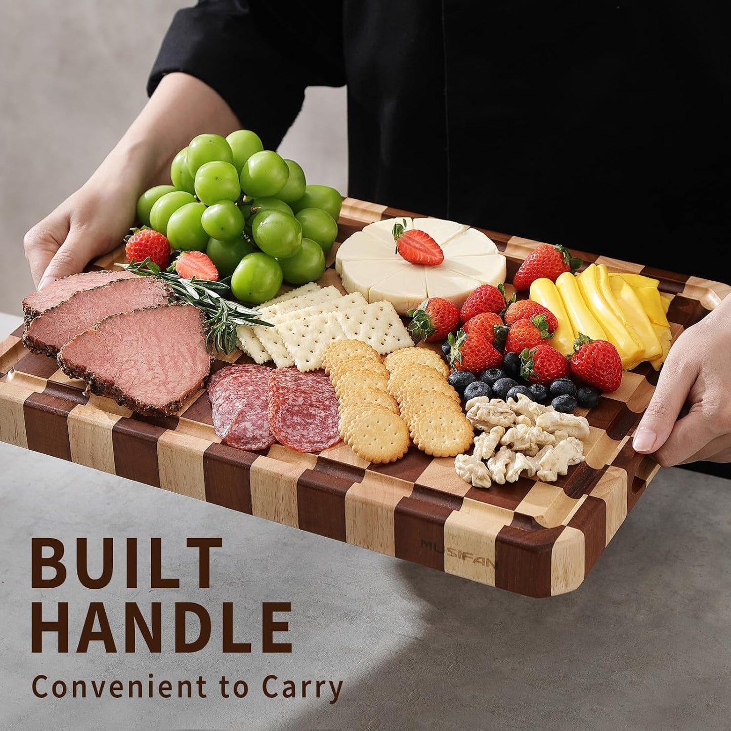 Acacia Wood Cutting Boards for Kitchen-Large Wooden Cutting Boards for Chopping Meat, Cheese, Fruits, and Vegetables