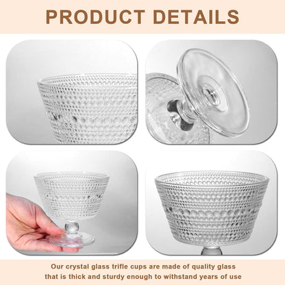 Glass Dessert Bowls Breakfast Cups,Dessert Cups Set of 4, 9Oz Glass Ice Cream Sundae Cups，Glass Dessert Bowls, for Oats，Ice Cream, Milk, Sorbet, Yogurt (4PCS), Transparent, D-1059