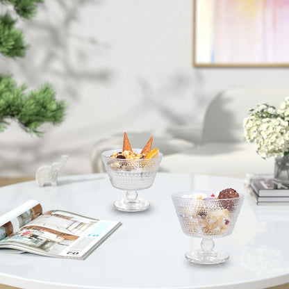 Glass Dessert Bowls Breakfast Cups,Dessert Cups Set of 4, 9Oz Glass Ice Cream Sundae Cups，Glass Dessert Bowls, for Oats，Ice Cream, Milk, Sorbet, Yogurt (4PCS), Transparent, D-1059