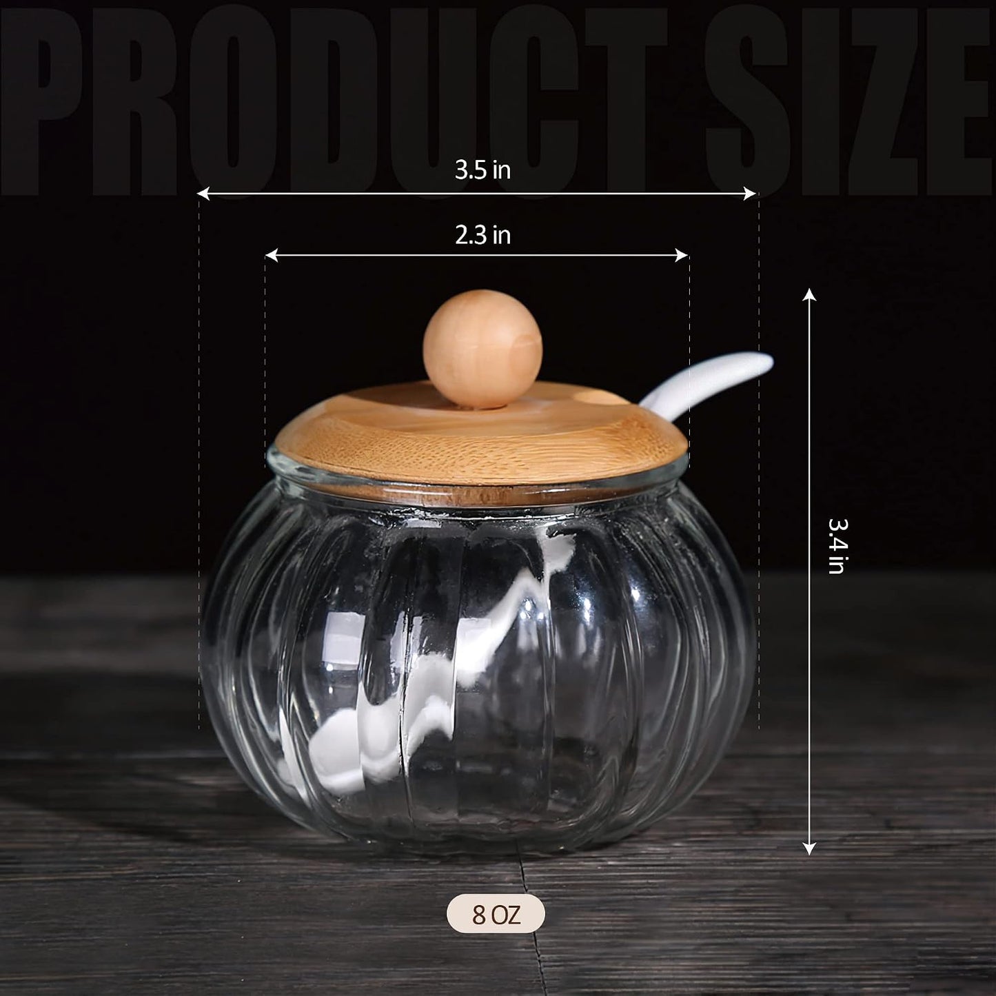 Salt Cellar, 8 Oz / 250 ML Glass Container with Bamboo Lid, Cute Pumpkin Condiment Jar, Storage Canister with Scoop, Kitchen Countertop Seasoning Bowl for Sugar, Spice, Pepper