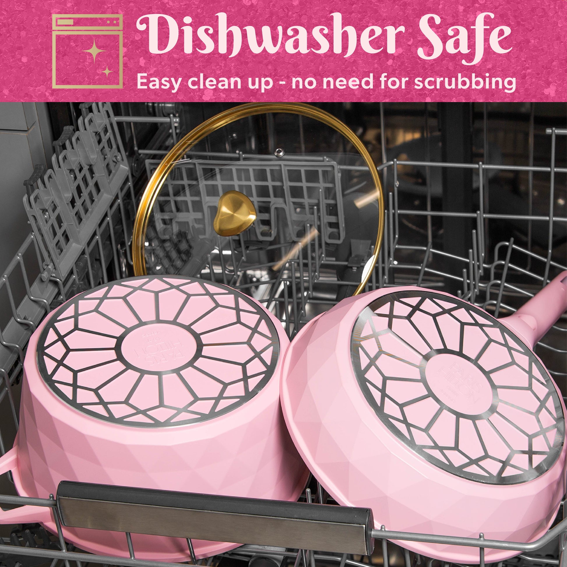 10-Piece Ceramic Nonstick Cookware Set with Pots & Pans, Clean Ceramic™ Coating, Faceted Pink Design