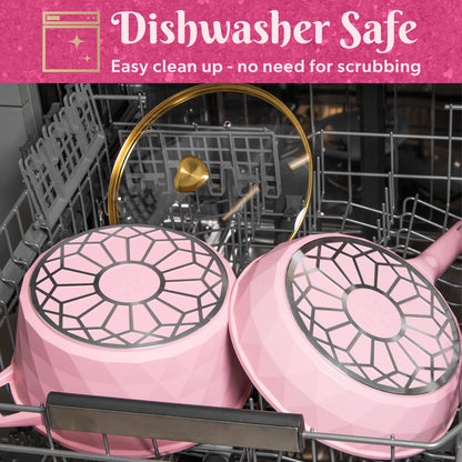 10-Piece Ceramic Nonstick Cookware Set with Pots & Pans, Clean Ceramic™ Coating, Faceted Pink Design