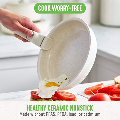 10-Piece Detachable Handle & Stackable Nonstick Cookware Set, Cream