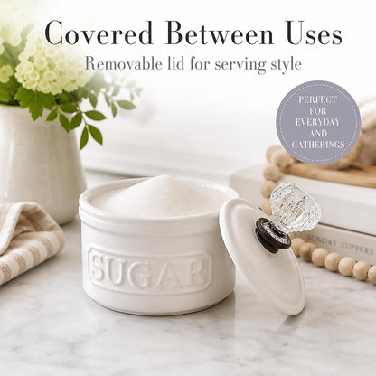 Door Knob Sugar Bowl, White 5.85H X 6.7L X 6.35W