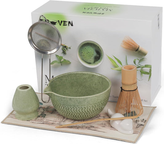 Matcha Whisk Set, 8-Piece Japanese Matcha Set - Ceremony Matcha Set with Matcha Sifter, Matcha Bowl, Whisk Holder, Matcha Whisk, Scoop & Magnetic Gift Box for Matcha Lovers - Matcha Kit